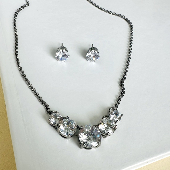 Glittering Silver-Tone CZ Drop Adjustable Necklace & Stud Earrings Set - Picture 4 of 5
